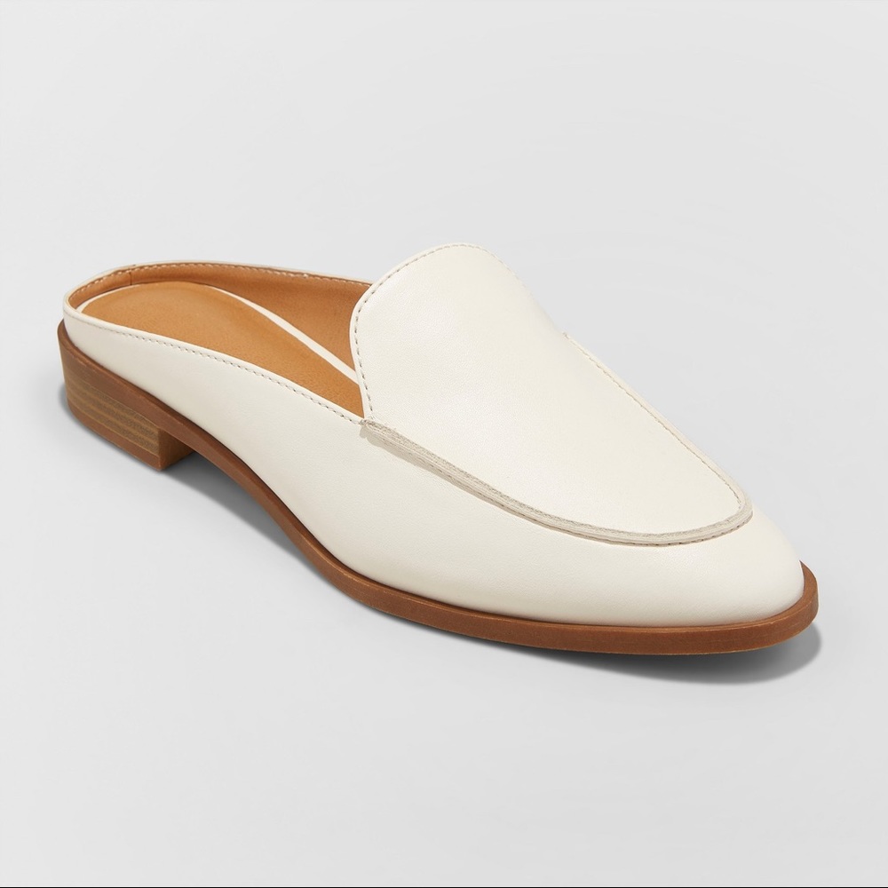 Women Creamy White Backless Slip Loafer Mule NWT